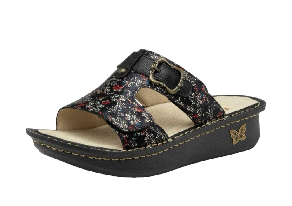 Alegria Womens Sandals Slides Black Leather Kasha Posh Crackle APMA US 7-7.5 M